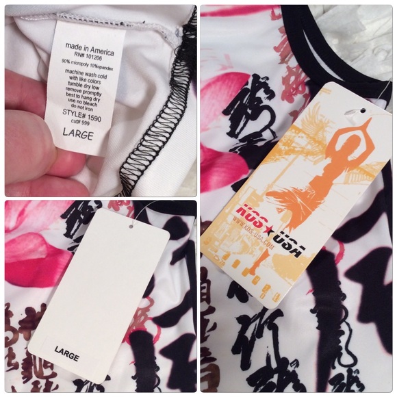 KOS Made in the USA Asian Motif Yoga Top - Picture 3 of 3